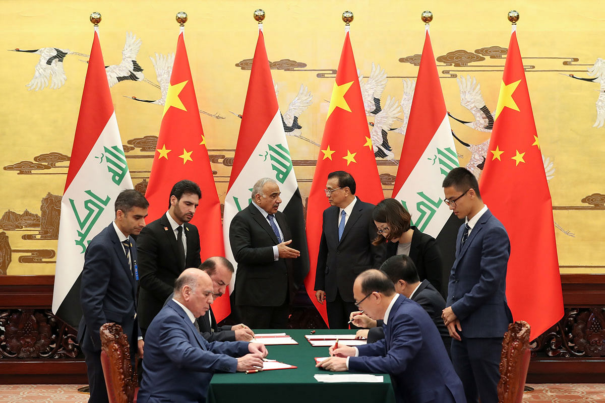 Chinese Premier Li Keqiang attends a signature ceremony with Iraqi Prime Minister Adil Abdul-Mahdi at the Great Hall of the People, in Beijing, China on 23 September 2019. Photo: Reuters