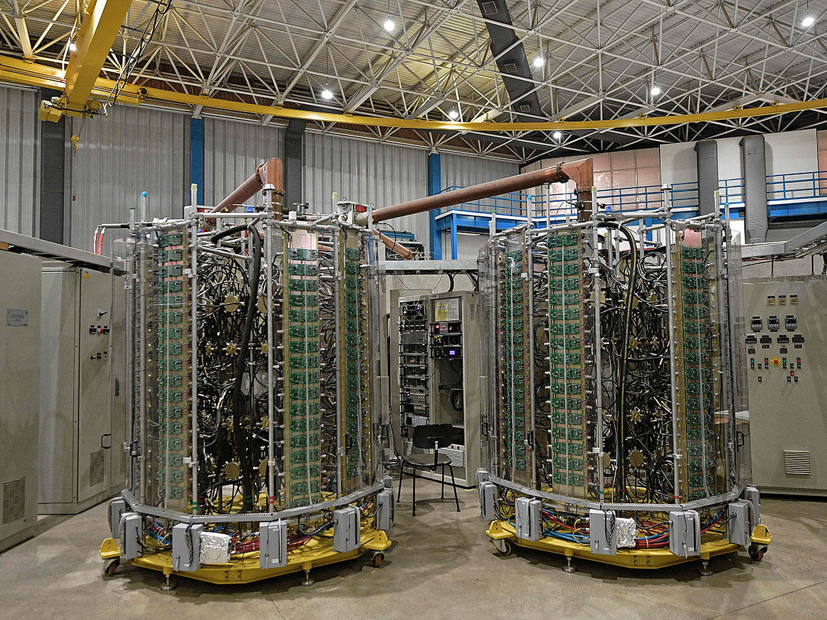 View of amplifiers which power a particle accelerator at the campus where the Sirius Project is being built in Sao Paulo, Brazil, on 13 September 2019. Photo: AFP