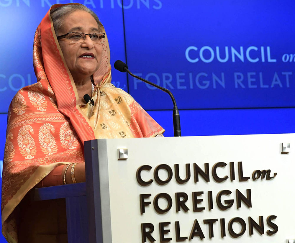 The prime minister during an interactive dialogue titled “A conversation with prime minister Sheikh Hasina” at the Council of Foreign Relations (CFR) in New York at the afternoon local time. Photo: PID