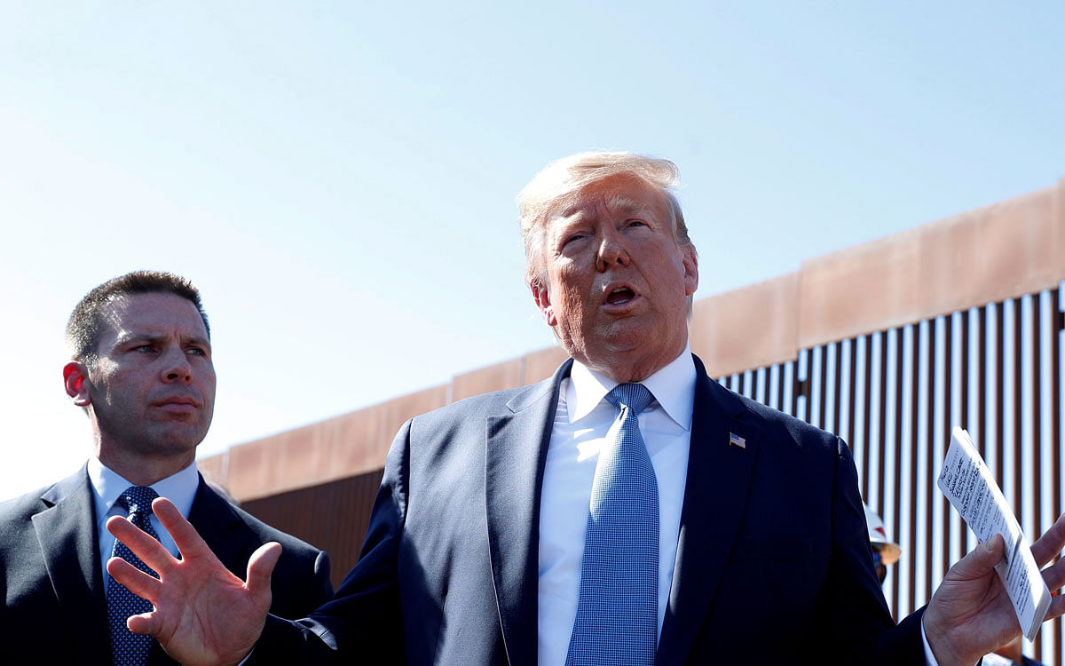 US president Donald Trump speaks during his visit to a section of the US-Mexico border wall in Otay Mesa, California, US. 18 September, 2019. Photo: Reuters