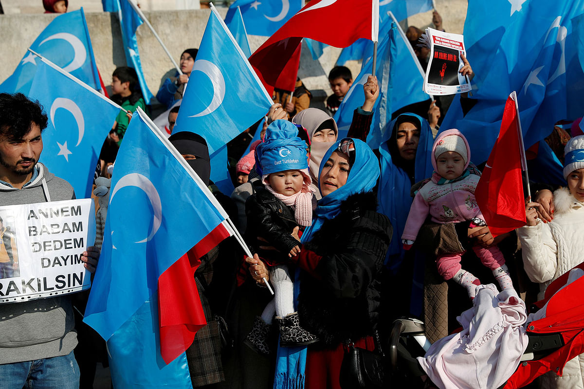 Uighurs take part in a protest against China at the courtyard of Fatih Mosque, a common meeting place for pro-Islamist demonstrators in Istanbul, Turkey, on 28 December 2018. Reuters File Photo