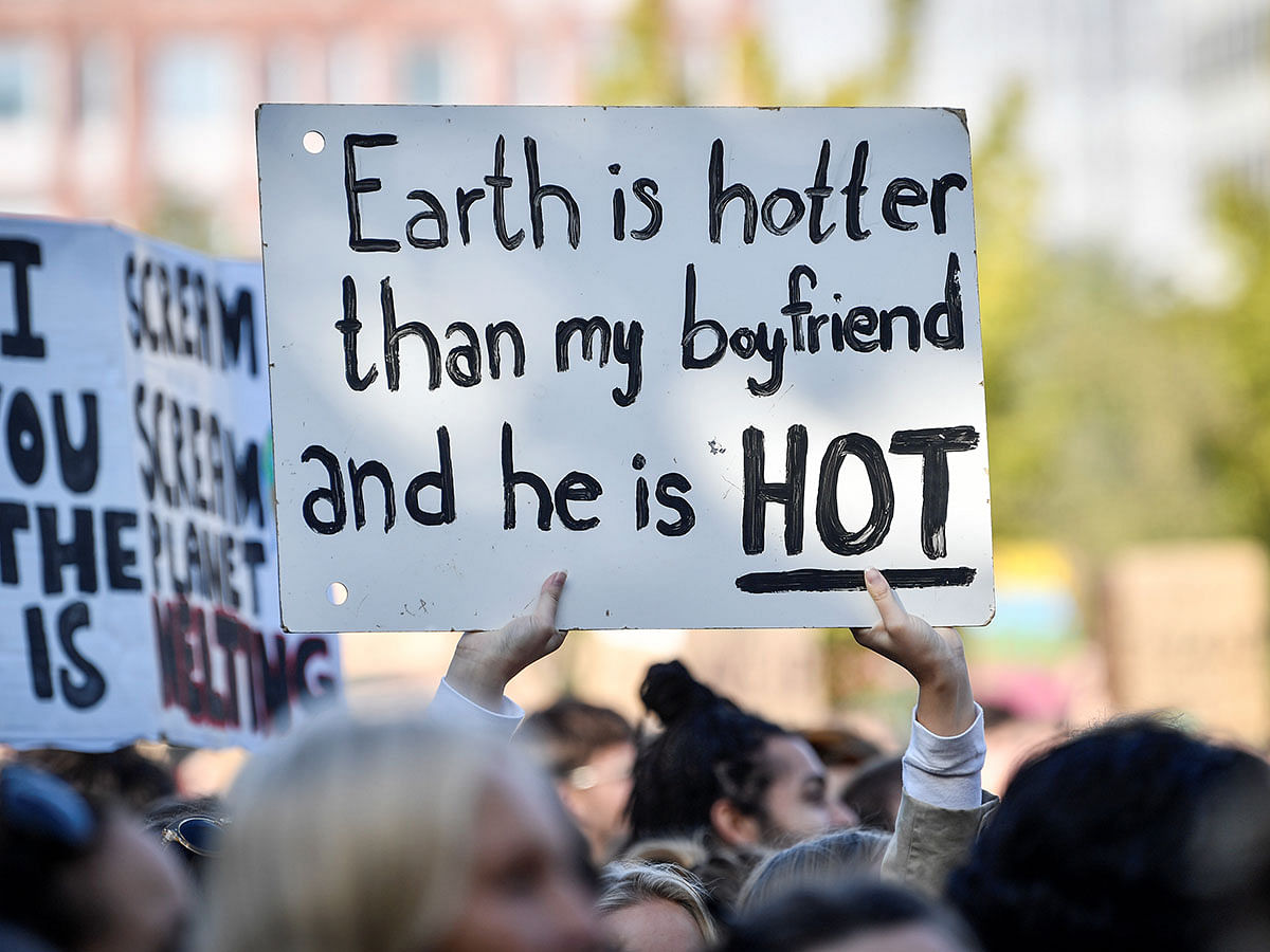 Climate change demonstrators protest in central Stockholm, Sweden on 27 September 2019. Photo: Reuters