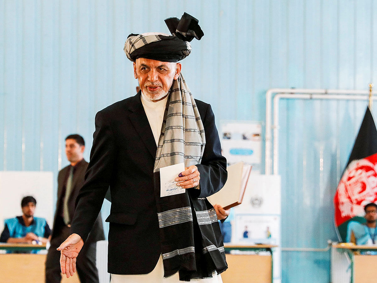 Afghan presidential candidate Ashraf Ghani arrives to cast his vote in the presidential election in Kabul, Afghanistan on 28 September 2019. Photo: Reuters