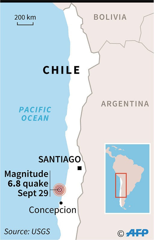 Map of Chile locating a 6.8-magnitude quake on 29 September. Photo: AFP