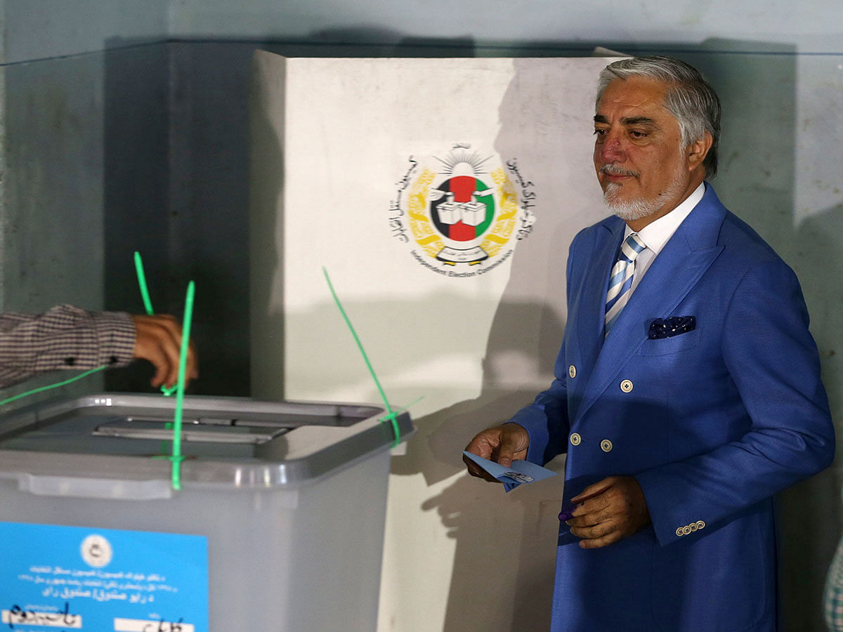 Afghan presidential candidate Abdullah Abdullah arrives to casts his vote at a polling station in Kabul, Afghanistan on 28 September 2019. Photo: Reuters