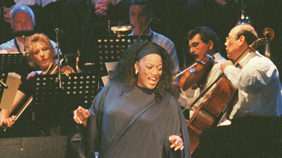 In this file photo taken on 29 July, 2000 US singer Jessye Norman performs at the Beiteddine festival in Lebanon. Photo: AFP