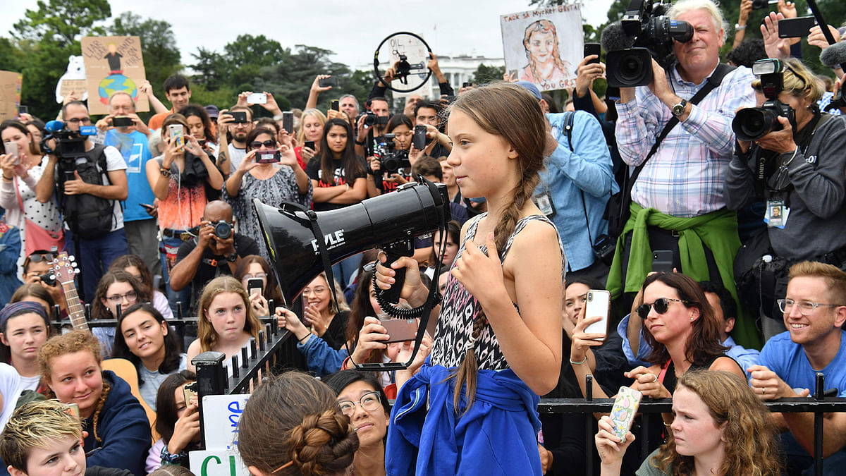 In this file photo taken on 23 September, 2019 Swedish environment activist Greta Thunberg speaks at a climate protest outside the White House in Washington, DC. Photo: AFP