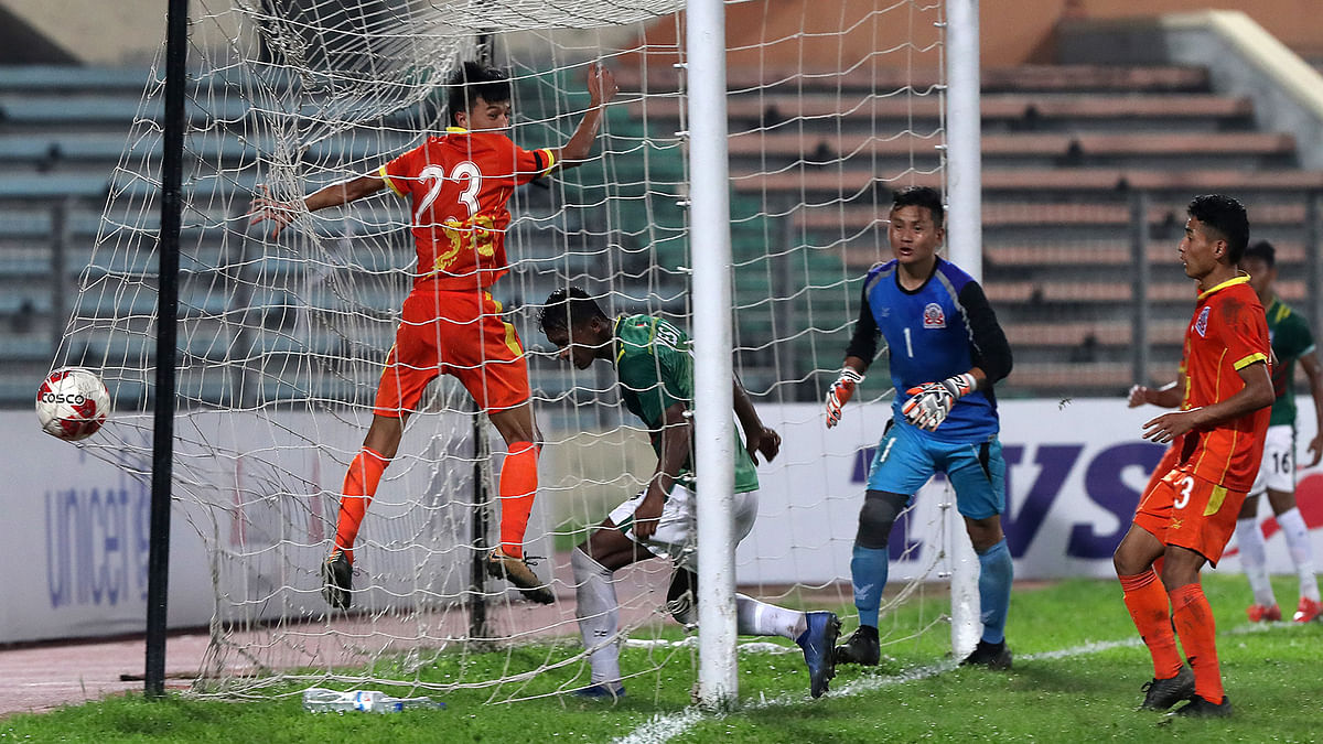 Yeasin scores brace as Bangladesh beat Bhutan. Photo Shamsul Haq