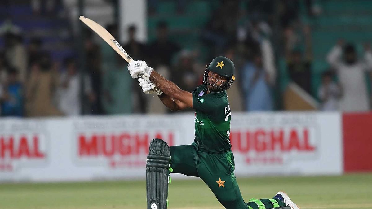 Pakistan`s batsman Fakhar Zaman plays a shot during the third and final one day international (ODI) cricket match between Pakistan and Sri Lanka in Karachi on 2 October 2019. Photo: AFP