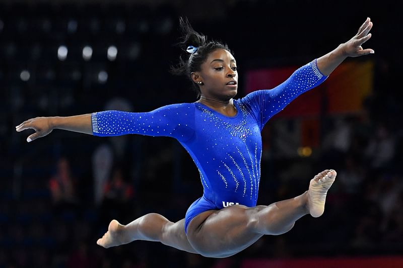 US gymnast Simone Biles takes part in a training session at the FIG Artistic Gymnastics World Championships in Stuttgart, southern Germany, on 1 October 2019. Photo: AFP