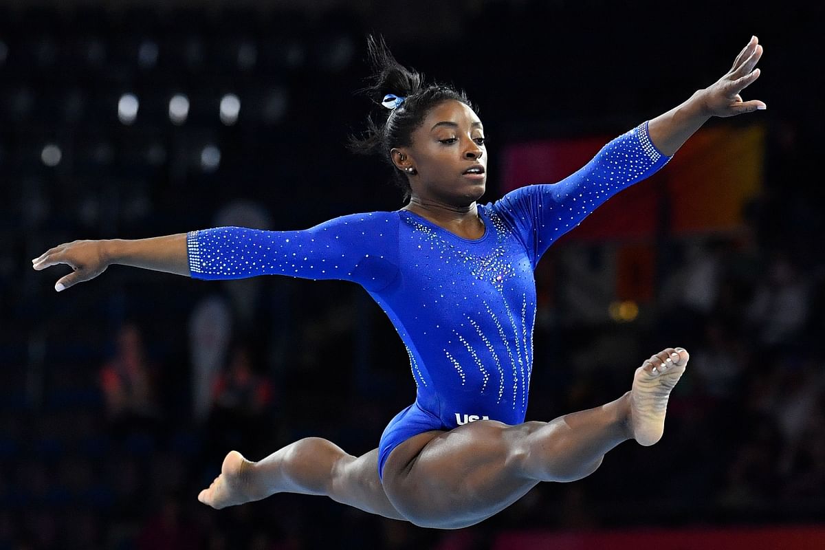 US gymnast Simone Biles takes part in a training session at the FIG Artistic Gymnastics World Championships in Stuttgart, southern Germany, on 1 October 2019. Photo: AFP