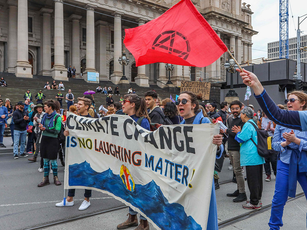 Protesters gather outside the Victoria state parliament building to mark the beginning of the Extinction Rebellion protests in Melbourne on 7 October 2019. Photo: AFP