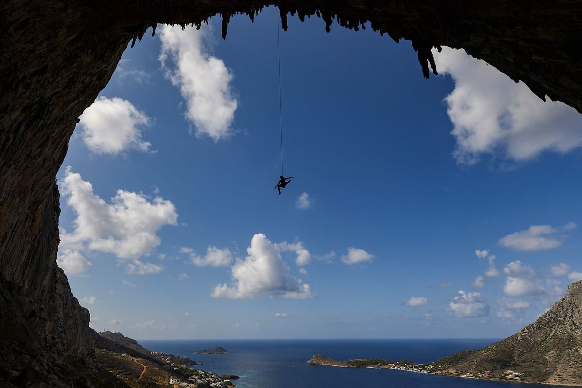 A climber participates in the 2019 annual Climbing Festival in the island of Kalymnos on 4 October 2019. Photo: AFP