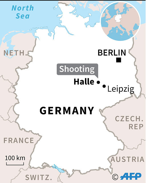 Map of Germany locating the city of Halle, site of deadly shooting Wednesday. Photo: AFP