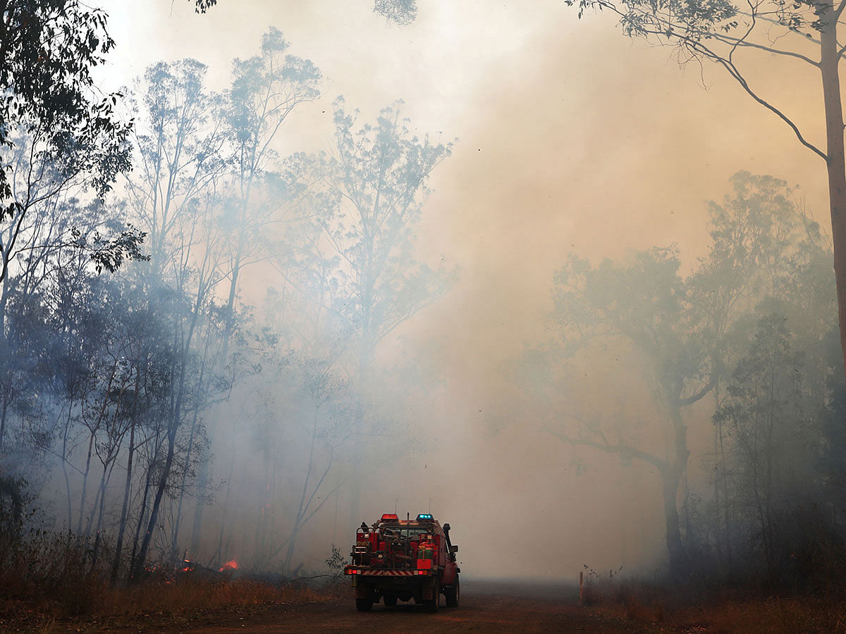 Firefighters battle bushfires in Busbys Flat, northern NSW, Australia, 9 October 2019. Photo: Reuters