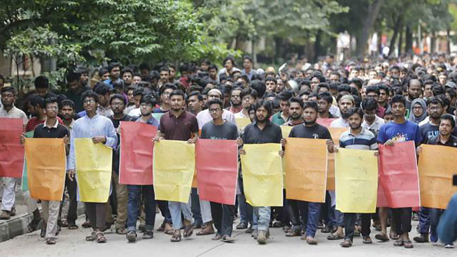 Students of Bangladesh University of Engineering and Technology (BUET) bring out a protest rally on the campus on 11 October 2019. Photo: Dipu Malakar