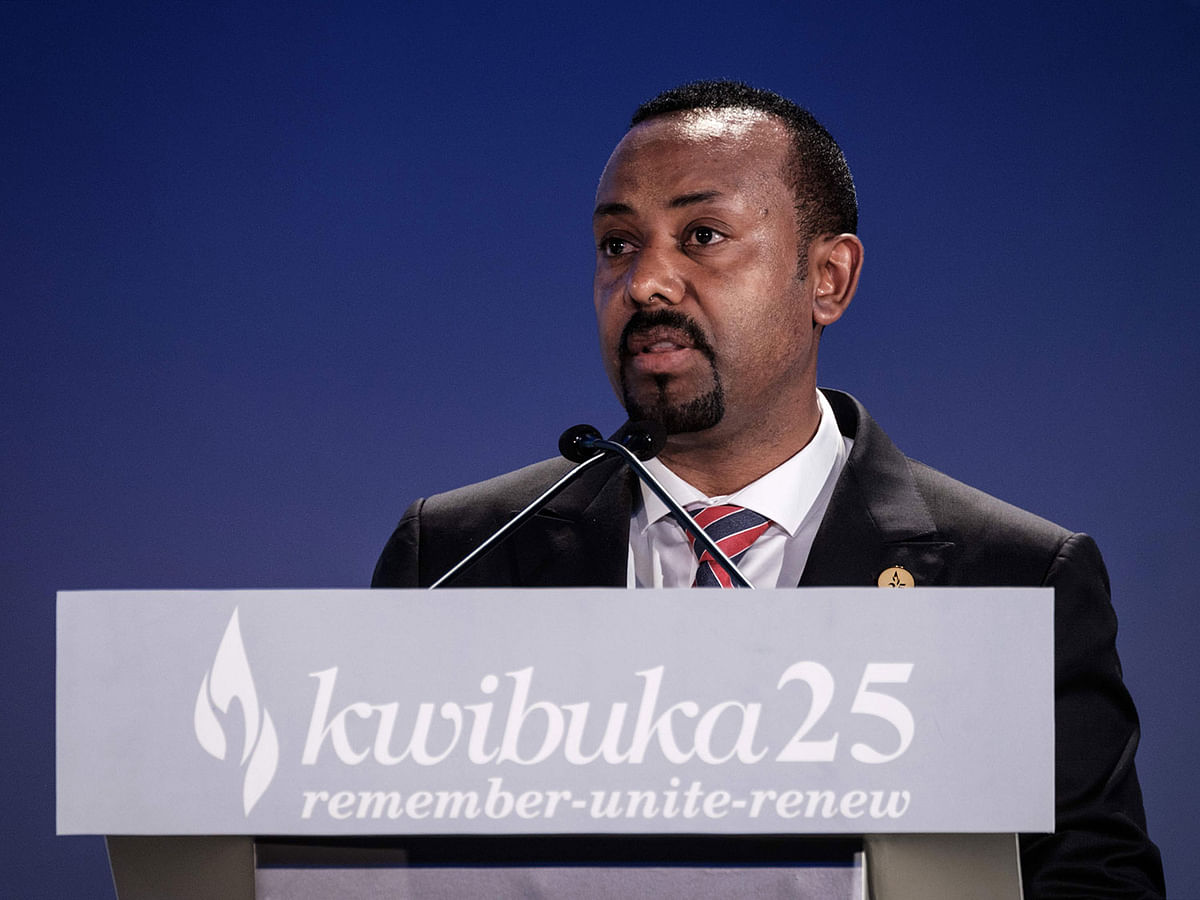 In this file photo taken on 07 April Ethiopia’s Prime Minister Abiy Ahmed gives a speech during the 25th Commemoration of the 1994 Genocide at the Kigali Genocide Memorial in Kigali, Rwanda. Photo: AFP
