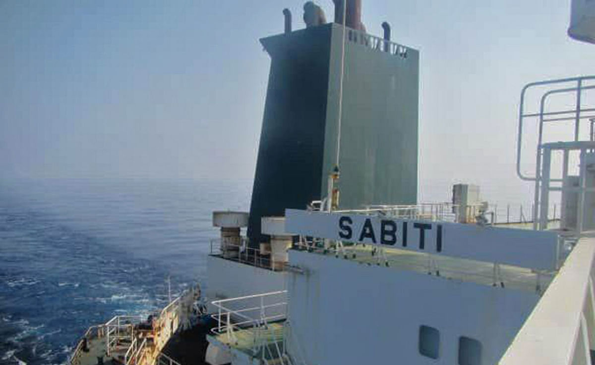 A handout picture released Iranian State TV IRIB on 10 October, allegedly shows the Iranian crude oil tanker Sabiti sailing in the Red Sea. Photo: AFP