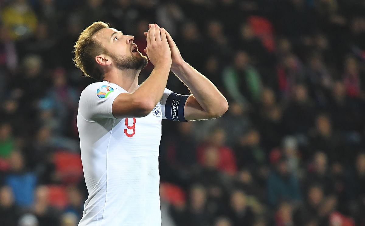 England`s forward Harry Kane reacts during the UEFA Euro 2020 qualifier Group A football match Czech Republic v England at the Sinobo Arena in Prague on Friday. Photo: AFP