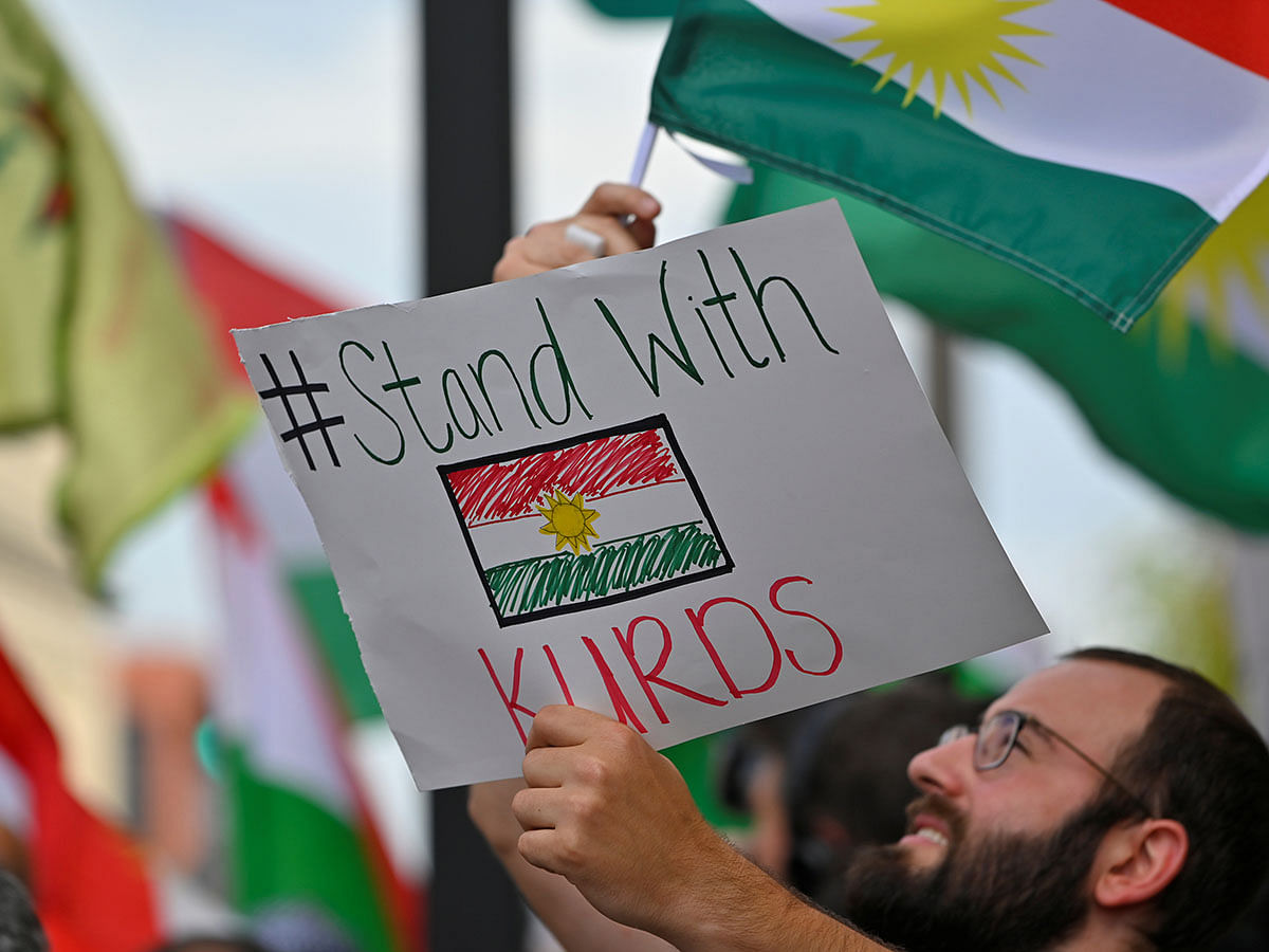 A crowd of over 500 people protest in support of Kurds after the Trump administration changed its policy in Syria, in front of the federal courthouse in Nashville, Tennessee, US on 11 October 2019. Photo: Reuters
