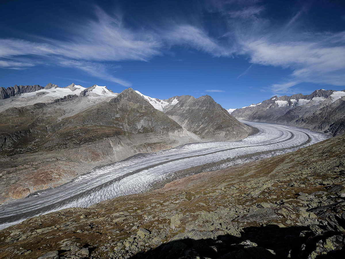 In this file photo taken on October 01, 2019 This picture taken on 01 October shows Aletsch glacier above Bettmeralp, Swiss Alps. Photo: AFP
