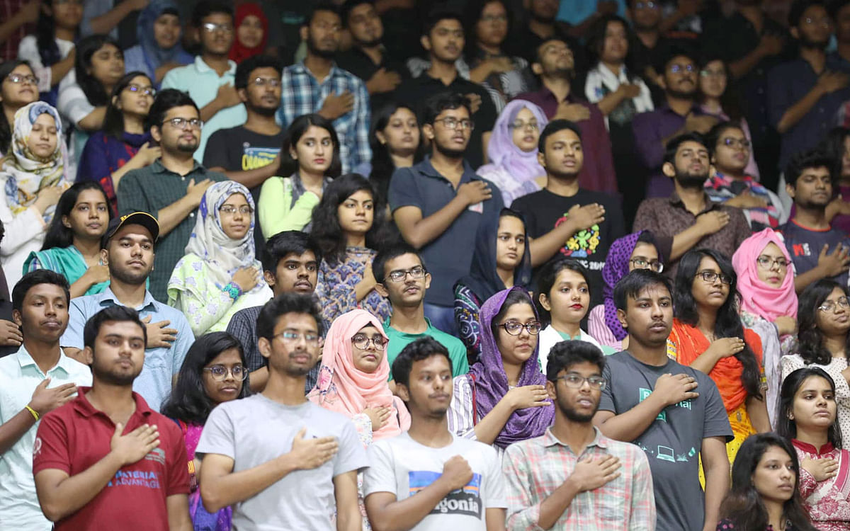BUET students vow to resist terrorism and communal forces on campus. Photo: Prothom Alo