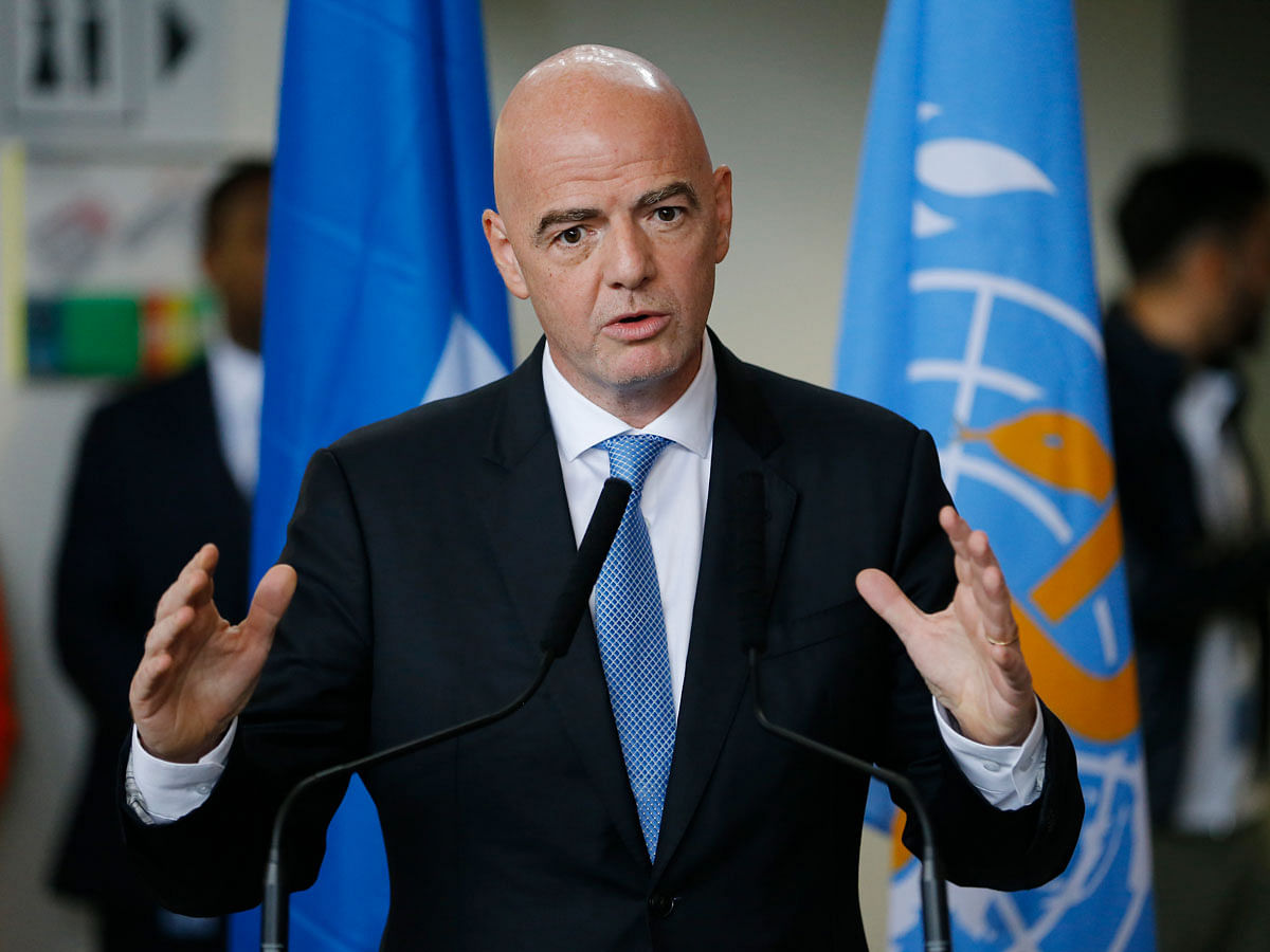 FIFA President Gianni Infantino during the press conference of World Health Organisation and FIFA at WHO Headquarters, Geneva, Switzerland on 4 October 2019. Reuters File Photo