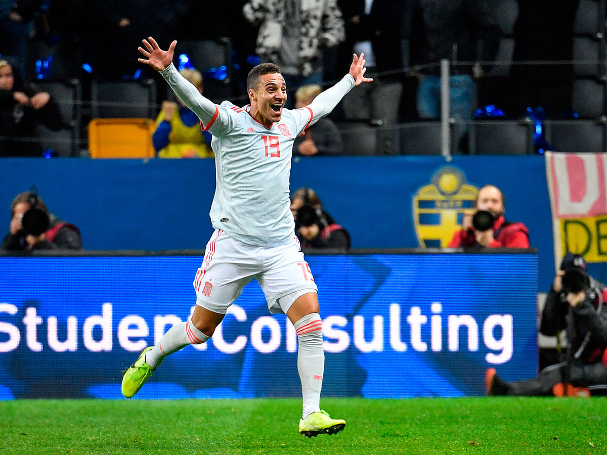 SpainSpain`s forward Rodrigo celebrates after scoring the 1-1 equaliser during the UEFA Euro 2020 Group F qualification football match Sweden v Spain in Solna, Sweden on Tuesday. Photo: AFP