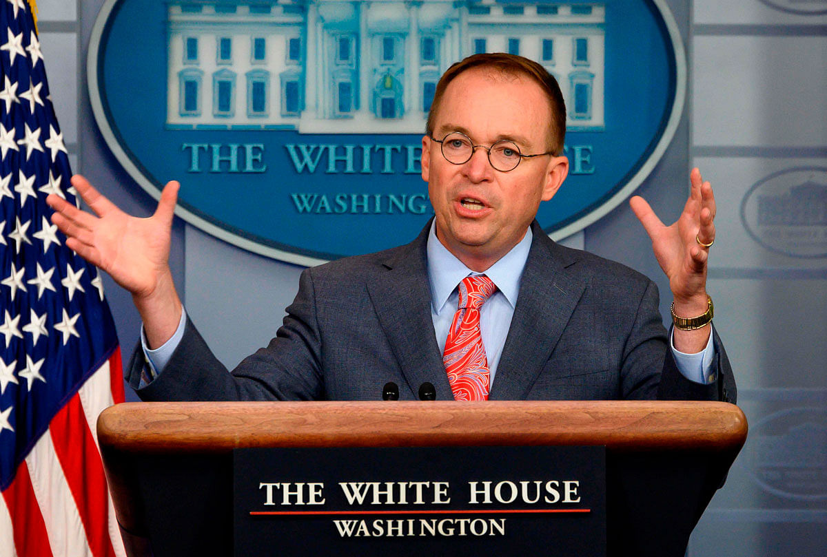 White House Acting Chief of Staff Mick Mulvaney speaks during a press briefing at the White House in Washington, DC, on 17 October.Photo: AFP