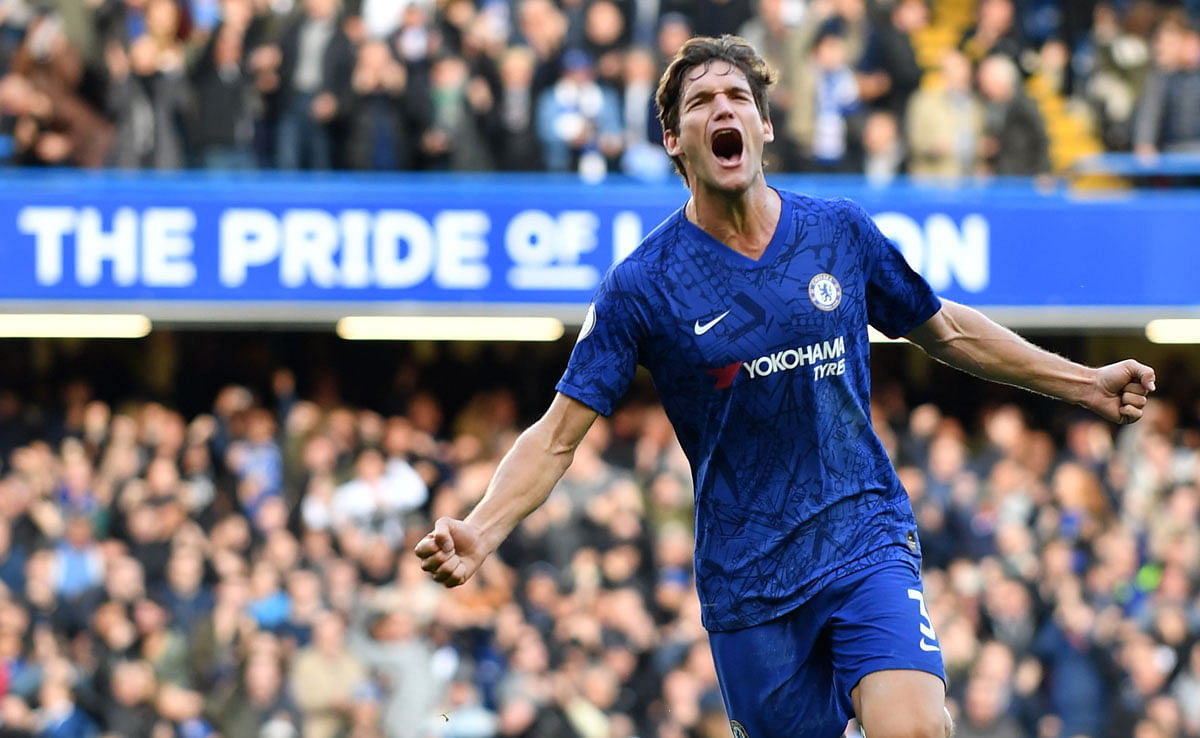 Chelsea`s Spanish defender Marcos Alonso celebrates after scoring the opening goal of the English Premier League football match between Chelsea and Newcastle at Stamford Bridge in London on on 19 October, 2019. Photo: AFP