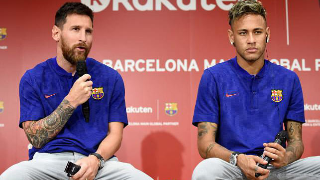 FC Barcelona`s football star Lionel Messi (L) and PSG`s Neymar (R). AFP file photo