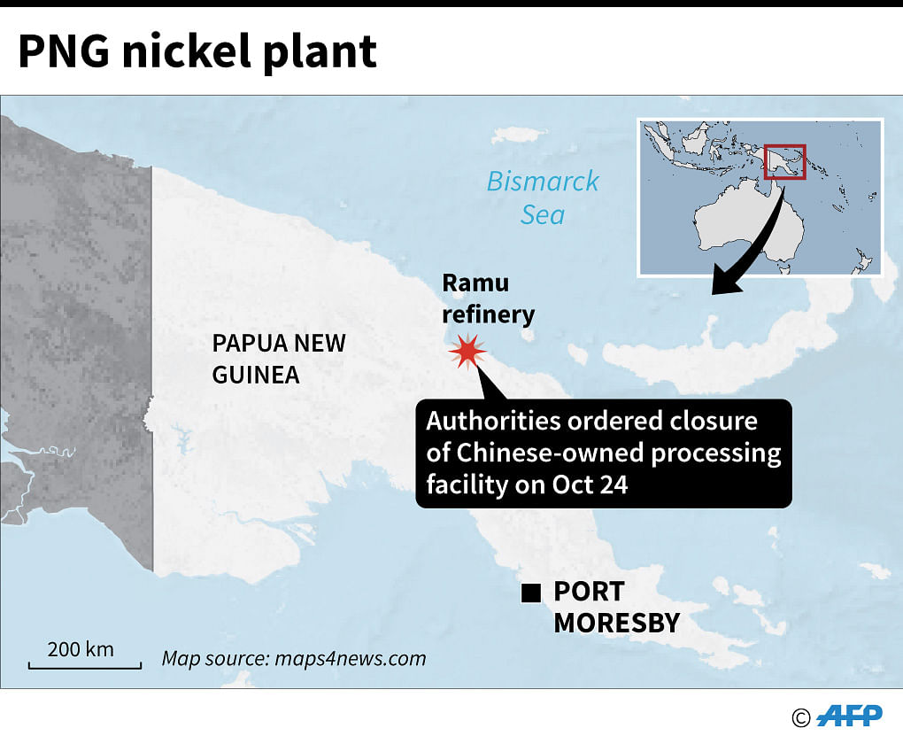 Map locating Chinese-owned Ramu Nickel refinery in Papua New Guinea, ordered to be closed by the authorities on 24 October. Photo: AFP