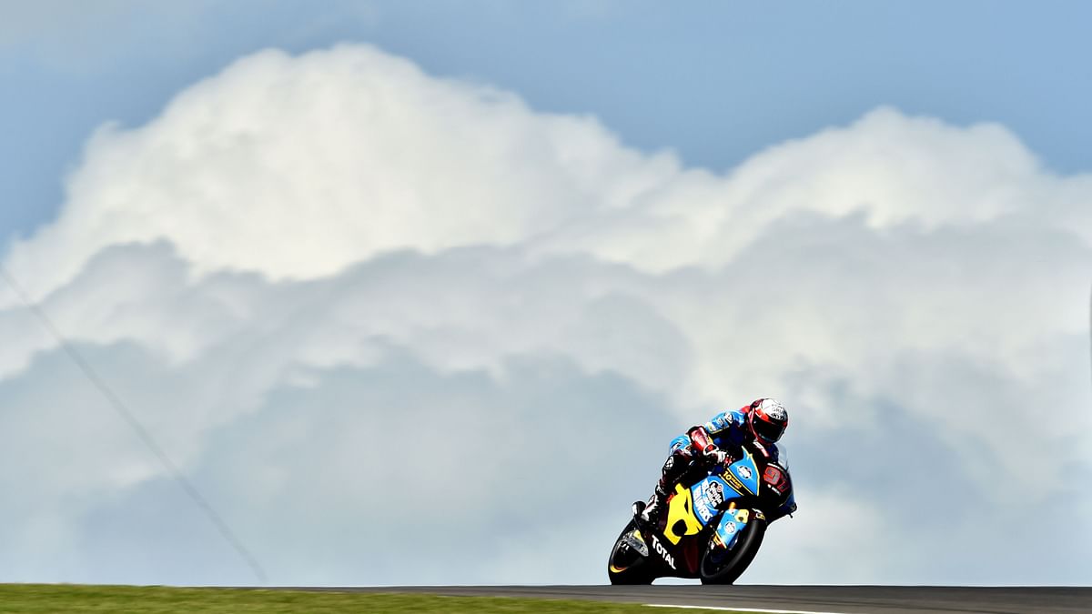 Team EG 0,0 Marc VDS Moto2 rider Xavi Vierge of Spain takes part in the second practice session of the Australian Grand Prix motorcycle race at Phillip Island on 25 October 2019. Photo: AFP