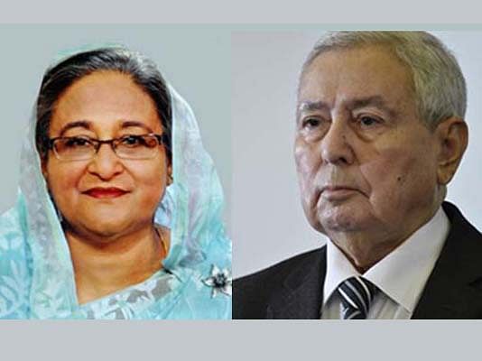 Prime minister Sheikh Hasina (L) and Algerian acting president Abdelkader Bensalah. Photo: BSS