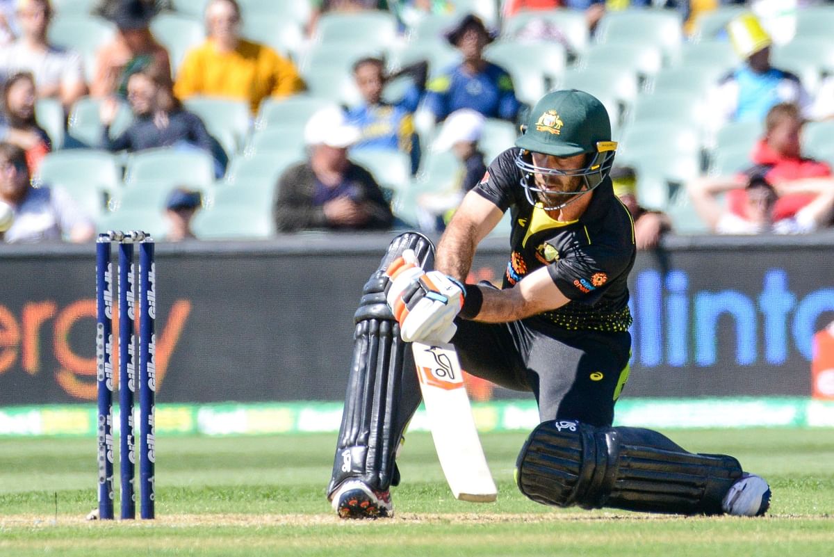 Australian batsman Glenn Maxwell plays a shot during the first international T20 cricket match between Australia and Sri Lanka at the Adelaide Oval on 27 October 2019. Photo: AFP