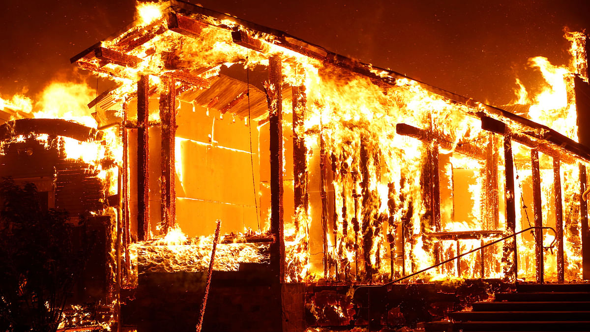 The wind driven Kincade fire burns near the town of Healdsburg, California, US on 27 October. Photo: Reuters