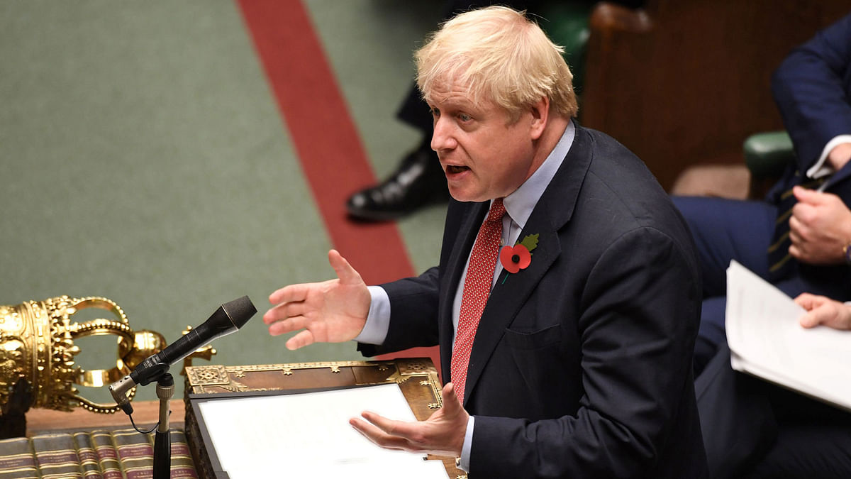 Britain`s Prime Minister Boris Johnson speaking in the House of Commons in London on 29 October 2019, during a debate on the Early Parliamentary General Election Bill. Photo: AFP