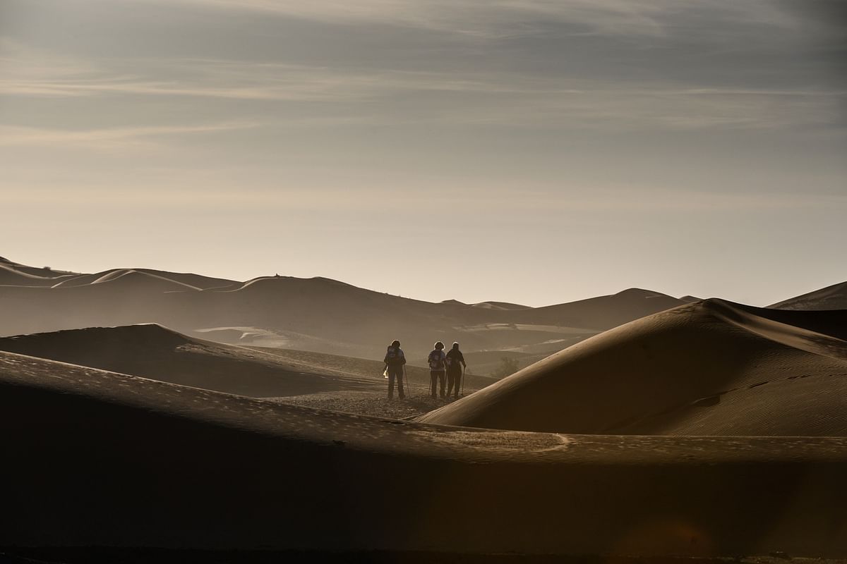 Women take part in the desert trek `Rose Trip Maroc`, on 1 November 2019 in the erg Chebbi near Merzouga. Photo: AFP