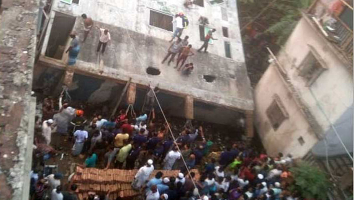 A four-storey building collapsed in Babubail area of Narayanganj city on Sunday. Photo: UNB