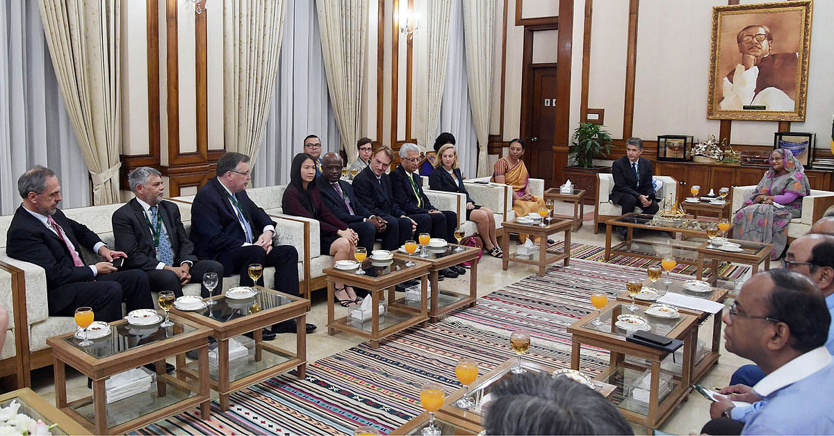 The WB officials during their meeting with prime minister Sheikh Hasina at her official residence Ganobhaban on Monday. Photo: PID