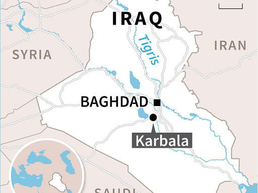 Map of Iraq locating Karbala, where three protesters were shot dead overnight during a protest. Photo: AFP