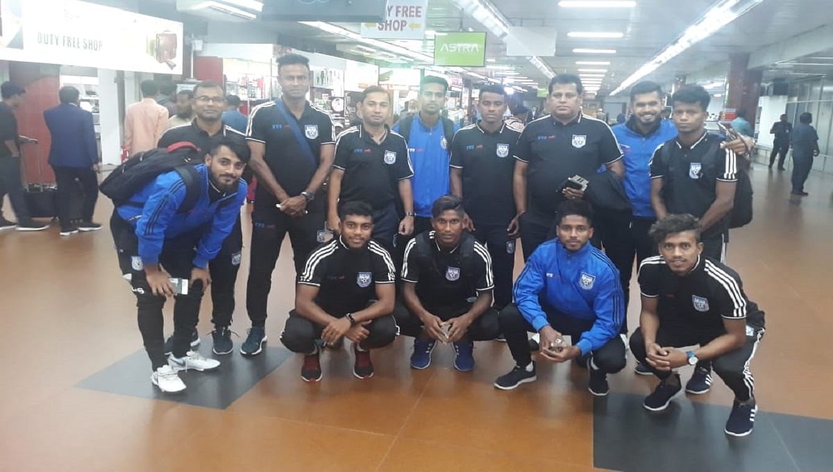 Two Bangladesh footballers after arriving in Oman. The photo was taken from Sohel Rana`s Facebook wall.  Booters reach Oman to play FIFA, AFC qualifier