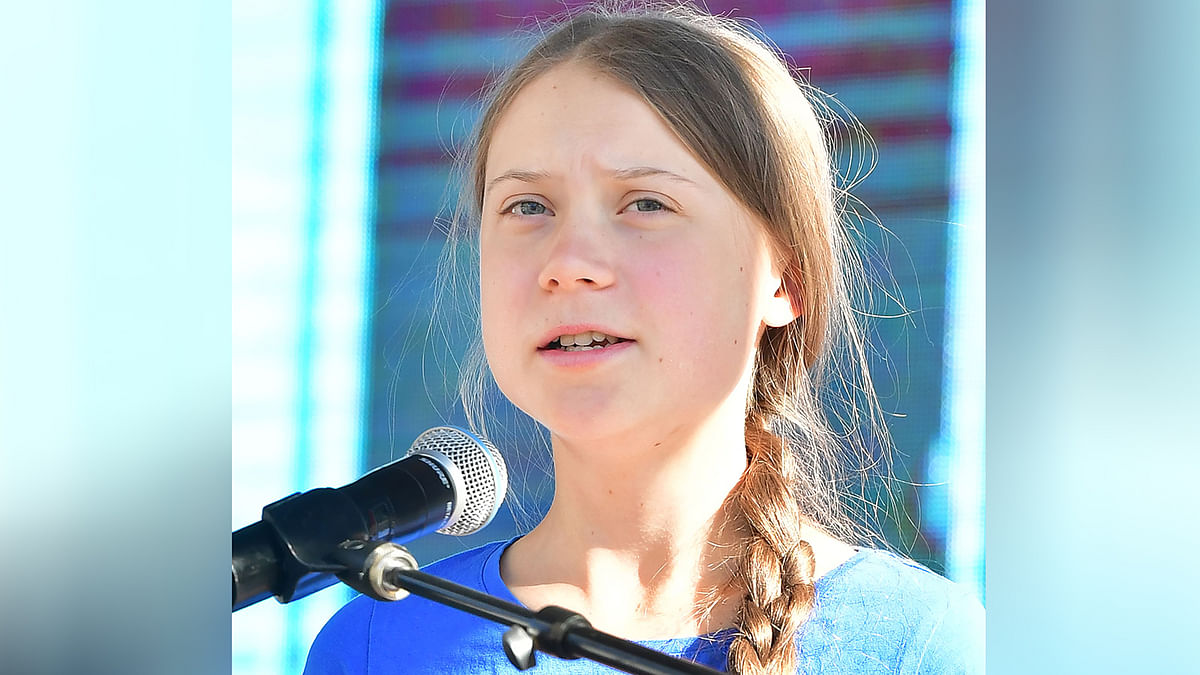 Teenage Swedish activist Greta Thunberg addresses the crowd while attending a climate action rally in Los Angeles, California on 1 November 2019. Photo: AFP