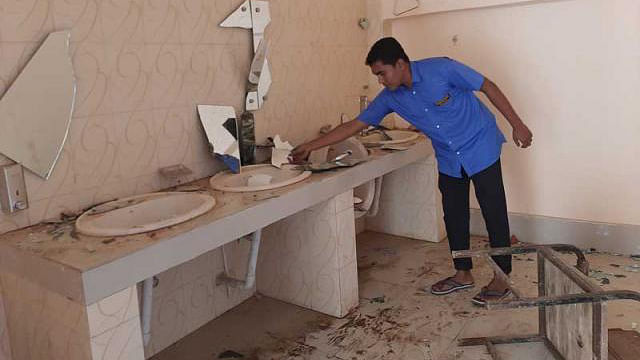 A group of students of Abu Torab High School on Tuesday thrashed the school property after failing the SSC selection examinations on Tuesday. Photo: Iqbal Hossain, Mirsarai, Chattogram