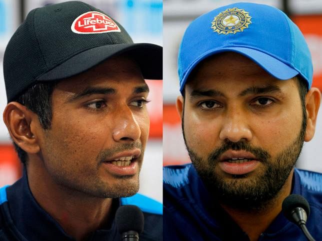 Bangladesh captain Mahmudullah (L) and India captain Rohit Sharma. Photo: AFP