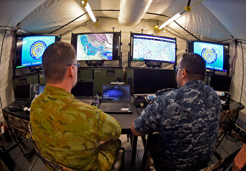 The operational center of the International Maritime Security Construct (IMSC) following its opening at the US 5th Fleet Command in the Bahraini capital Manama. Photo: AFP