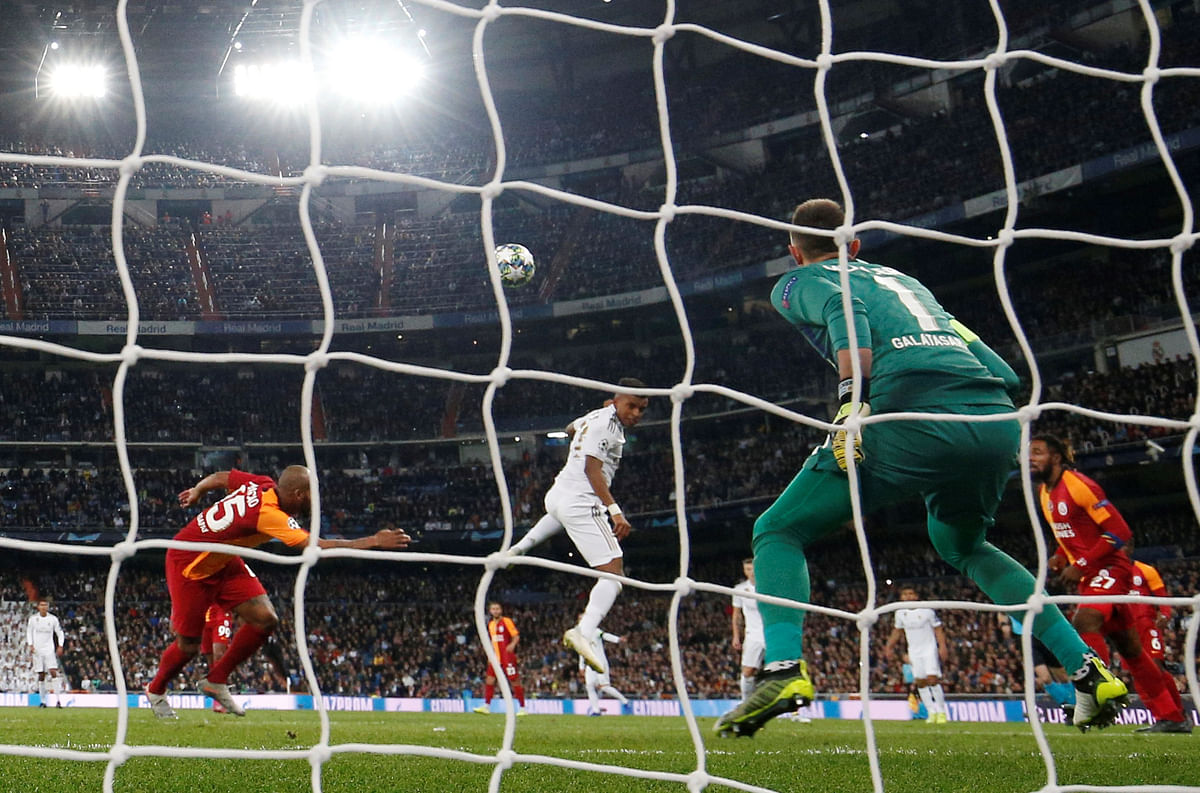 Real Madrid`s Rodrygo scores their second goal in the Champions League Group A match against Galatasaray at Santiago Bernabeu, Madrid, Spain on 6 November 2019. Photo: Reuters