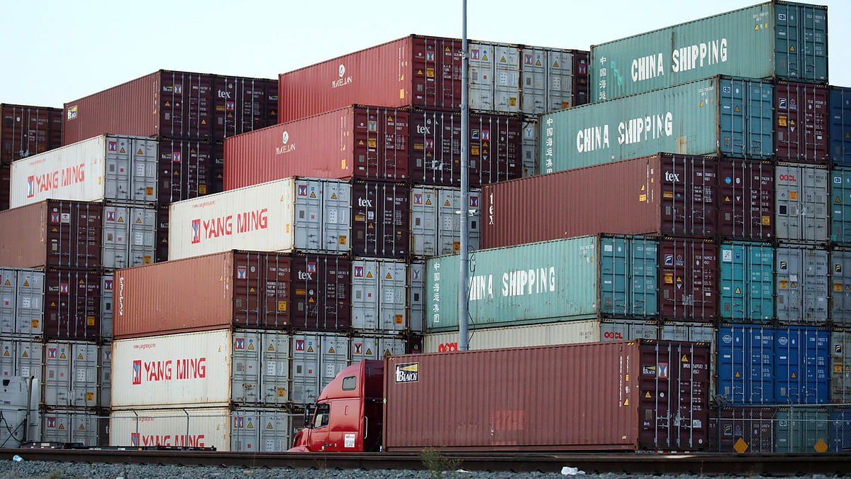 Shipping containers, some marked `China Shipping`, are stacked at the Port of Los Angeles, the USA’s busiest container port, on 7 November 2019 in San Pedro, California. AFP File Photo