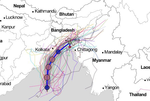 Projected route of cyclone `Bulbul`. Photo: Screen-grab from Cyclocane