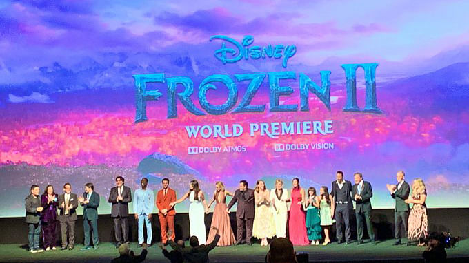 The filmmakers and cast of Disney’s Frozen 2 pose for camera. Photo: Twitter